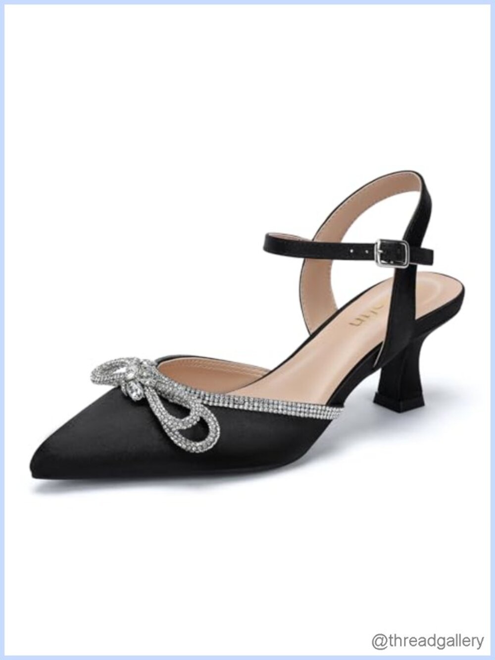 Wide Width Kitten Heels Rhinestone Bow Pointed Toe Pumps
